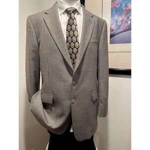 Vintage Hickey Freeman 40R Mens Tan Houndstooth  Blazer Sport Coat Jacket